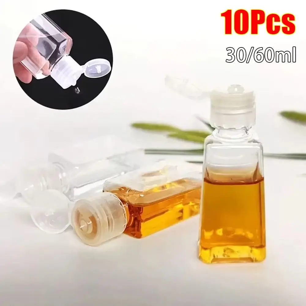 10 Uds nuevas botellas trapezoidales de desinfectante de manos transparentes con tapa Filp botella recargable 30/60ml contenedor dispensador de plástico