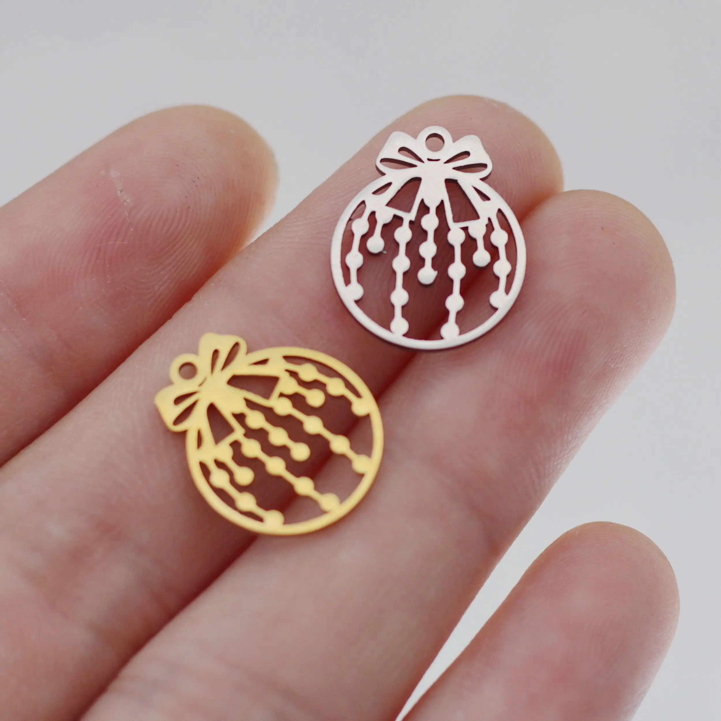 3pcs DIY Amulets Snowflake Bell Charms Bat Cross Coffin Stainless Steel Jewelry Making Earrings Necklace Deer Magic Ball Pendant