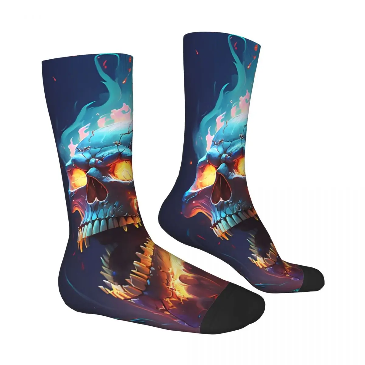 Laughing Skull With Fire Socks Male Mens Women Winter Stockings Hip Hop