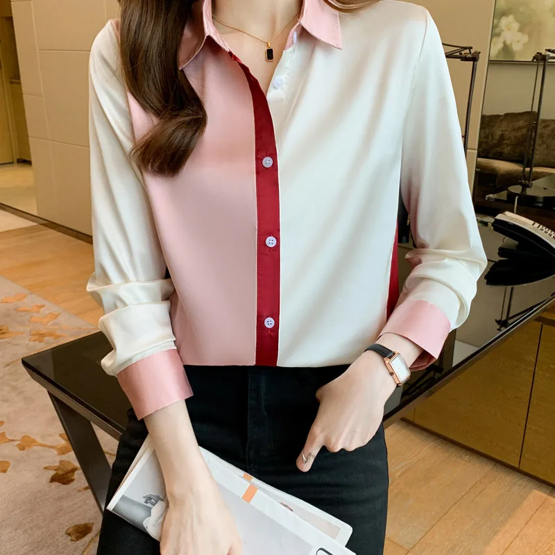 

Women's Spliced Chic Loose Chiffon Shirts Office Lady Fashion Casual Loose Button Elegant Blouse Female Clothing All-match Tops