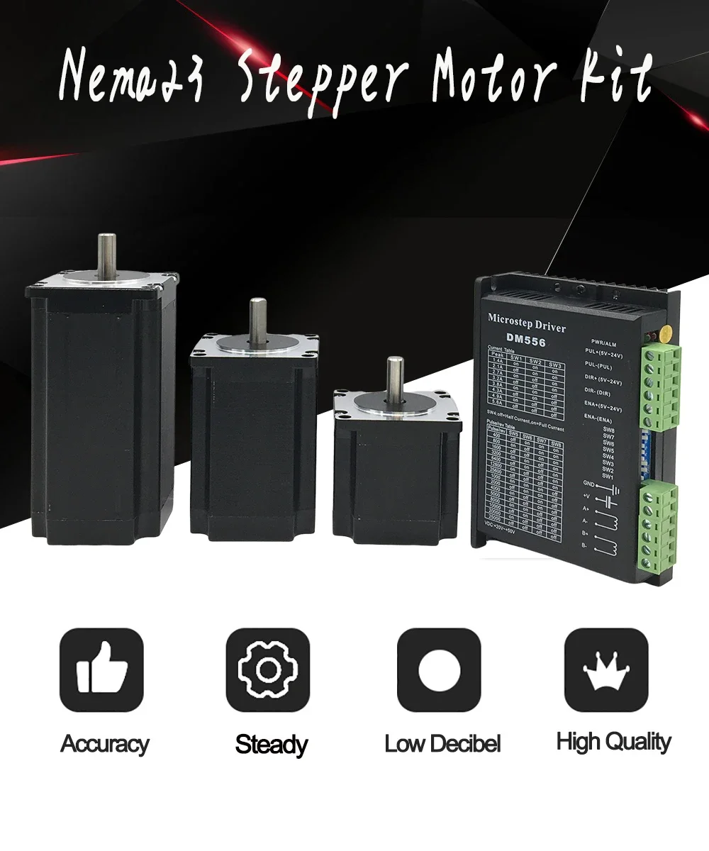 Nema23 Stepper Motor DM556 Driver Kit 3A Motor 1.2Nm 2Nm 3Nm CNC 57 Stepper Motor 56mm/76mm/112mm for CNC Router 3D Printer