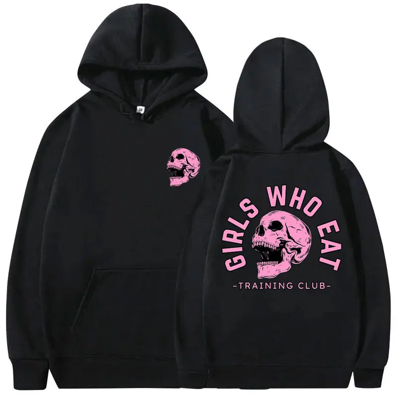 Girls Who Eat Training Club Graphic Print Hoodie Funny Skeleton Gym Fitness Tracksuit Men Women's Casual Cotton Pullover Hoodies