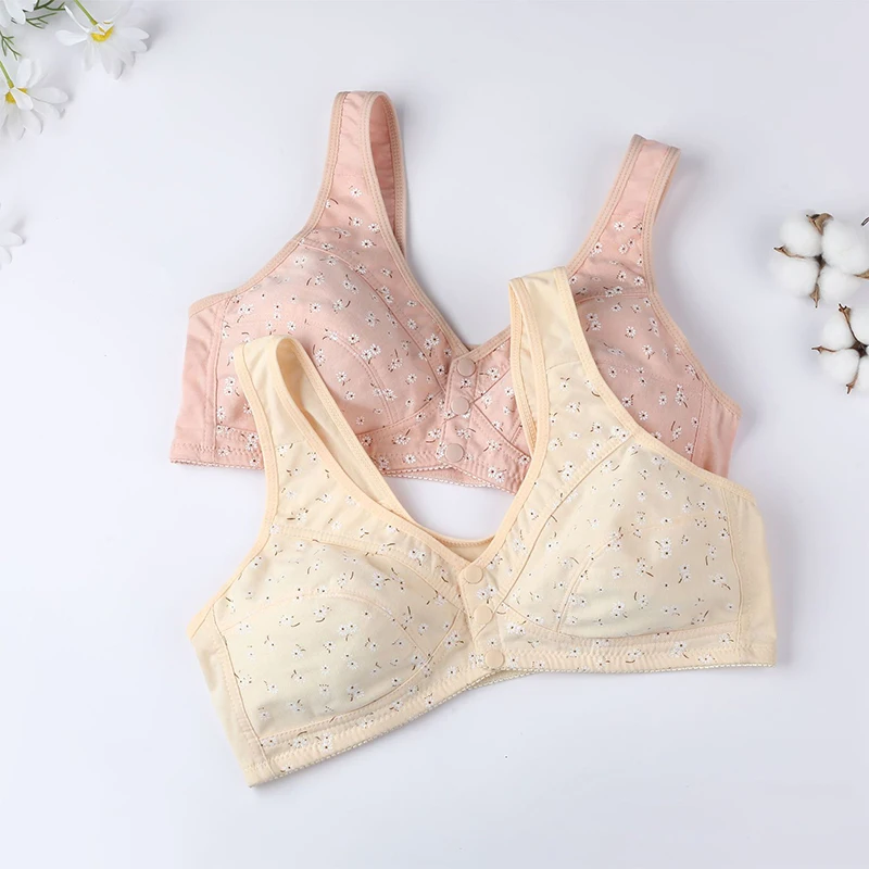 Women's Front Buckle No Steel Ring Gathered Pure Cotton Bra Women's Nursing Bra Vest Style No Sponge Nursing Bra