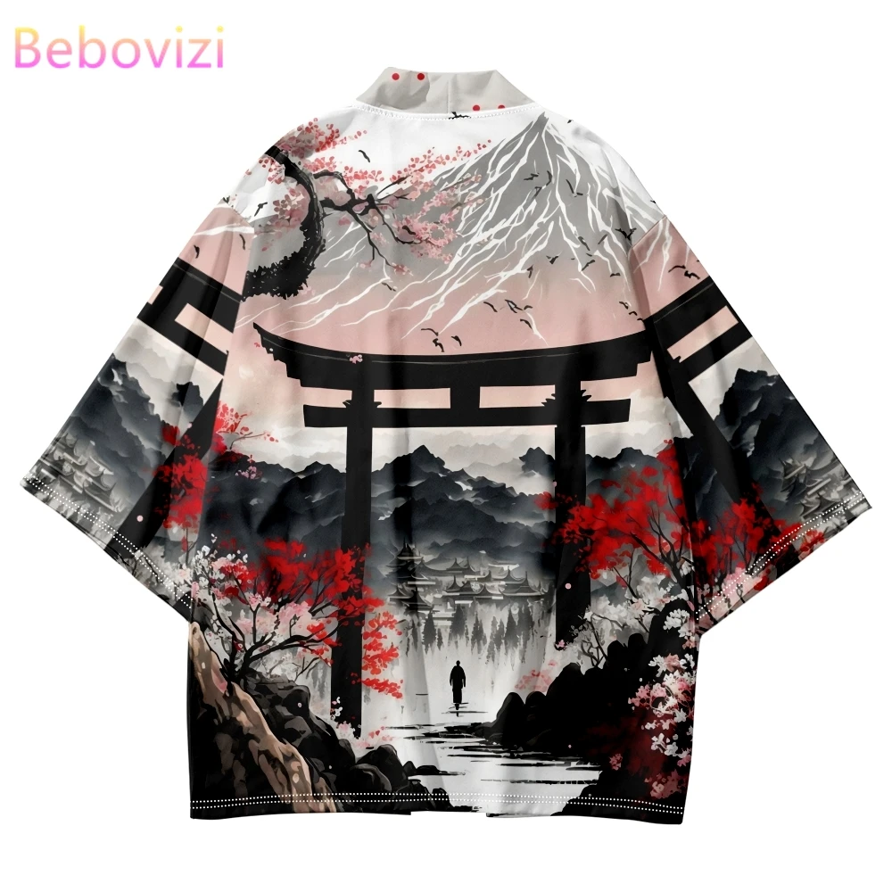 

Japanese Style Anime Print Traditional Kimono Men Yukata Cardigan Shirts Cosplay Haori Oversized Streetwear Tops Clothing