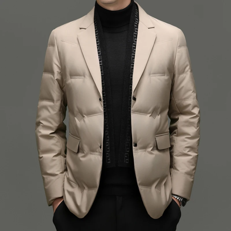 New Men's Quilted Jacket with Detachable Scarf 90% down Filled Two-Piece Style Casual Business Fashion Outerwear