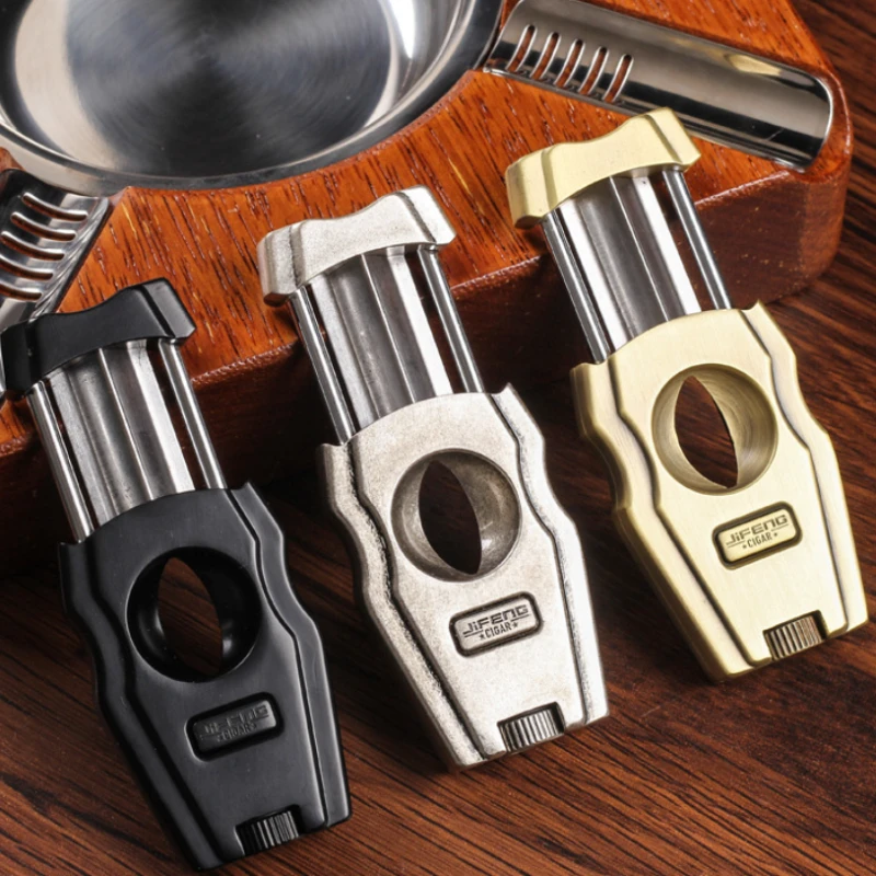 

Metal 3-in-1 Cigar Guillotine Cutter Puncher Holder Precise Cutting Home Office Cigar Lovers Classic Elegant Gift