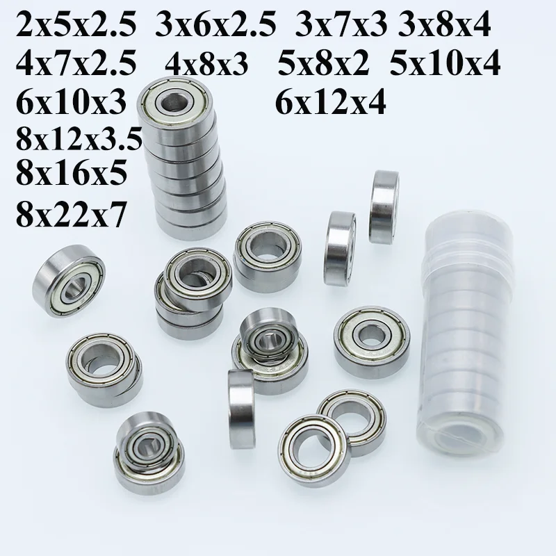 10pcs Miniature Ball Bearing 3x7x3 3x8x4 4x7x2.5 5x10x4 6x10x3 8x12x3.5 8x16x5 8x22x7 for Bike RC Car Toy 608 ZZ Small Bearings