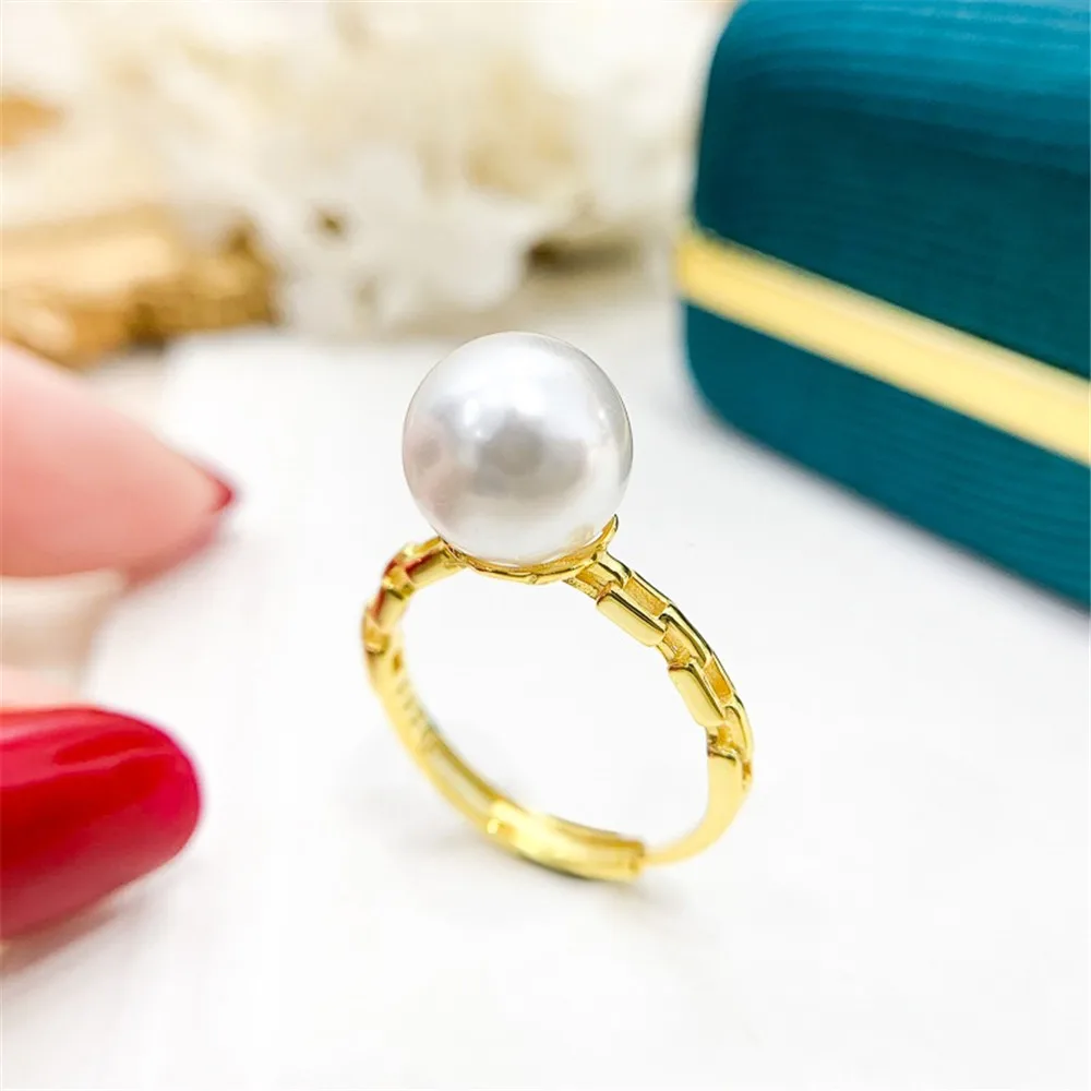 DIY Pearl Ring Accessories S925 Sterling Silver Ring Empty Holder Fashion Gold Silver Silver Jewelry Fit 8-12mm Circle Z069