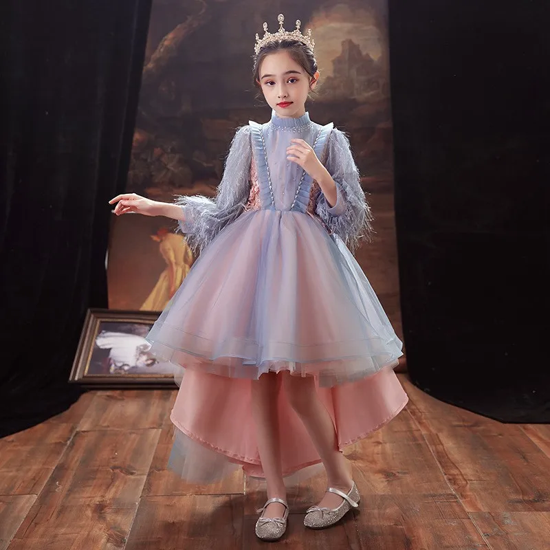 Winter Kids Birthday Party Wear Dresses for Girls First Communion 3 To 6 12 Year Formal Child Luxury Gowns Thick Warm Long Dress