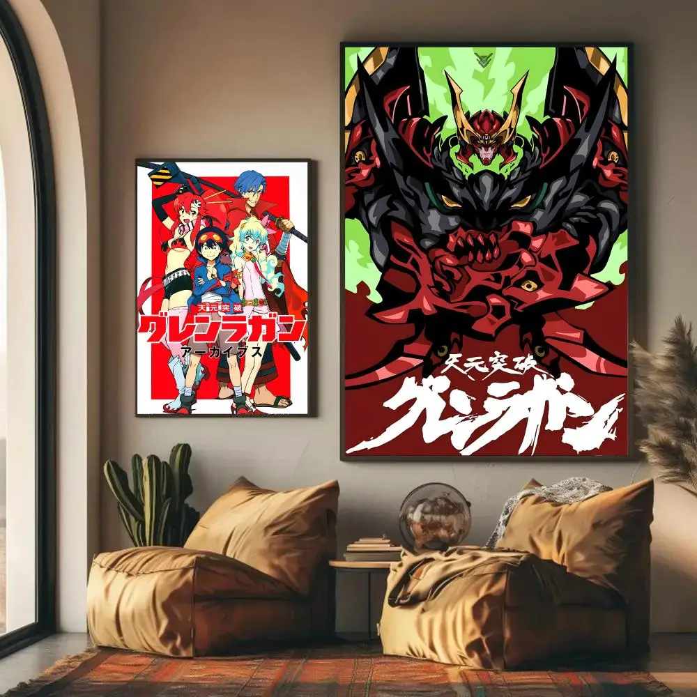 Tengen Toppa Gurren-Lagann Poster Self-adhesive Wall Mural Art Waterproof Sticker For Bar Room Decor High Quality Print Gift