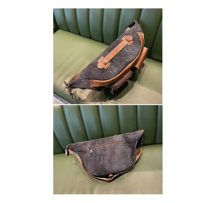 Denim Canvas Female Crossbody Waist Bag Ethnic Style Embroidery Neutral Trend Dumpling Breast Bag Retro Exquisite Personality