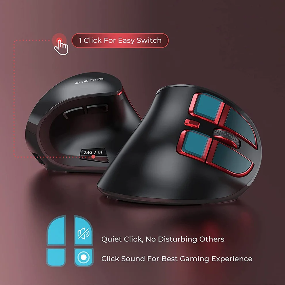 Ergonomic Vertical Mouse: Rechargeable 2.4G & Bluetooth Dual-Mode Wireless Mute Mouse Portable Design for Laptop PC Office Game