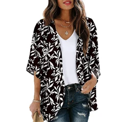 Costume da bagno donna 2024 Kimono Cardigan Sheer Floral Printed Loose Long Kimono Ladies Beach Cover Up top Boho Sexy Summer camicette