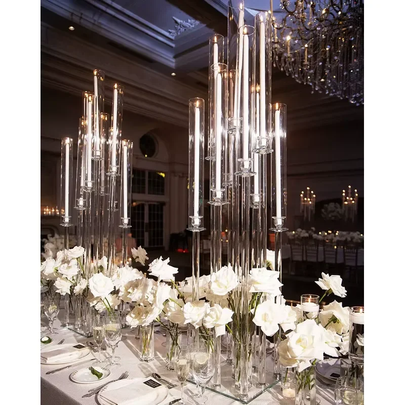 9 Arm Crystal Candelabra Glass Shade Candle Holder Elegant Wedding Centerpiece Table Decor for Party Event Wholesale Home