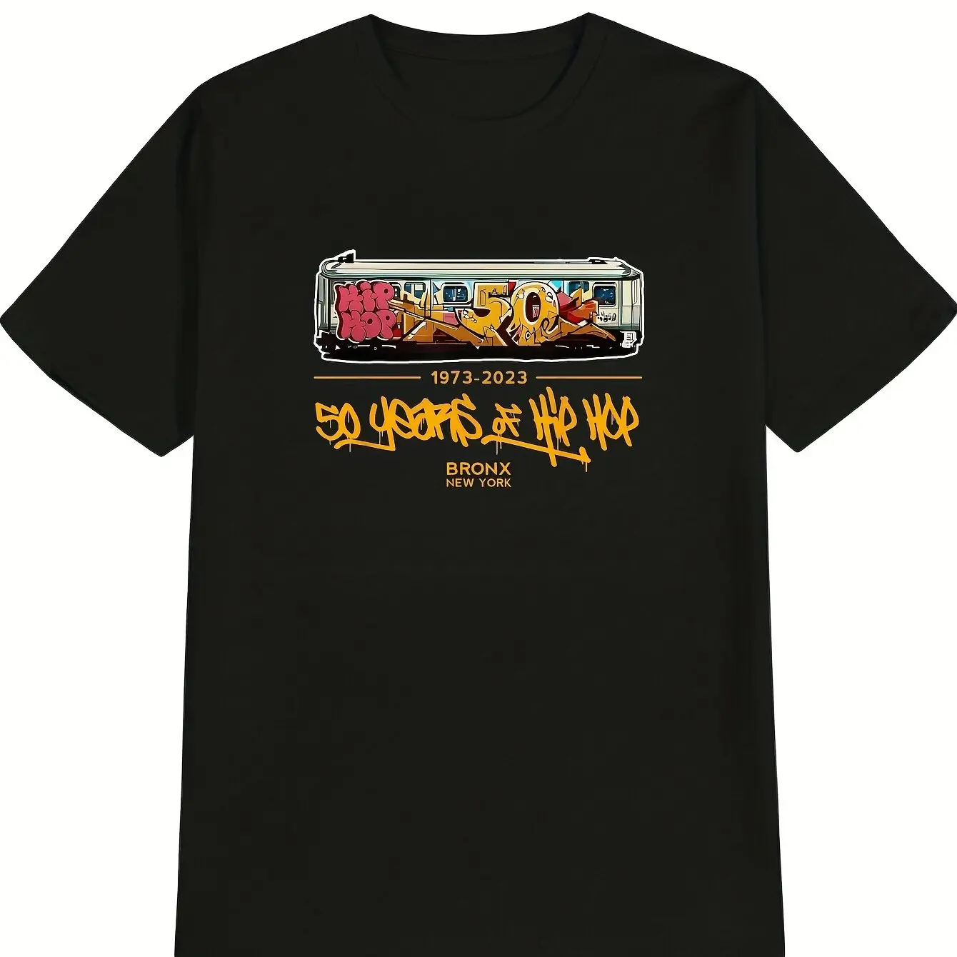 Men's Hip-Hop Graphic T-Shirt - Black Retro NYC Subway Graffiti Tee (1973-2023), Heavy-Duty Vintage Urban Streetwear Shirt