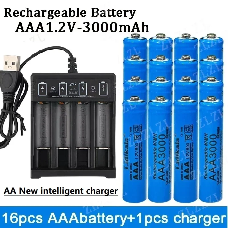 NEW High Quality 1.2V Rechargeable Battery, AAA3000 Battery+USBcharger, Alkaline Technology, for Remote Control, Toys/computer