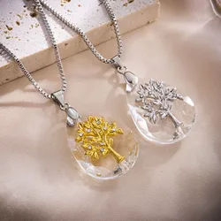New Crystal Fashion Tree of Life Necklace Money Tree Water Drop Necklace Collarbone Chain