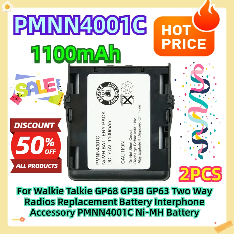 

For Walkie Talkie GP68 GP38 GP63 Two Way Radios Replacement Battery Interphone Accessory PMNN4001C Ni-MH Battery 1100mAh 2pcs