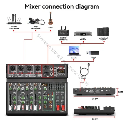 AU4 Channel 256DSP Effect Audio Mixer with 48V Phantom Power USB Bluetooth DJ Console for PC Karaoke Sound Mixing Four-way Mixer