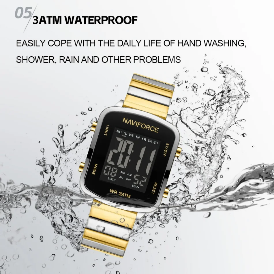 جديد NAVIFORCE موضة LCD عرض التاريخ حزام الصلب مقاوم للماء الساعات الرقمية النساء الرياضة الإلكترونية ساعة اليد Relogio Feminino
