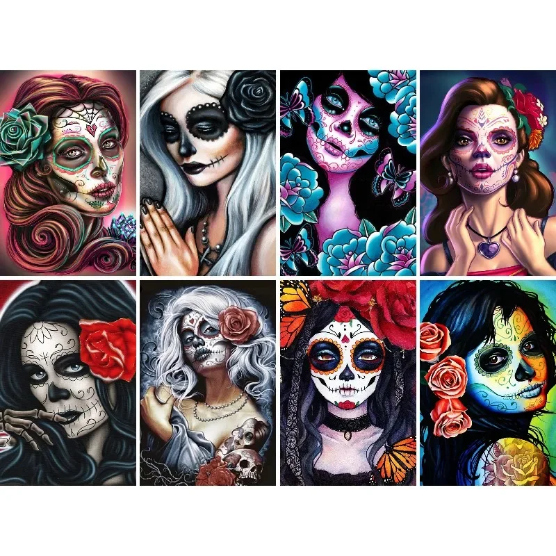 

Full Square Sugar Skull Woman Diamond Painting Girl Skeleton Rhinestone Picture Diamond Embroidery 5D Mosaic Handmade Hobby