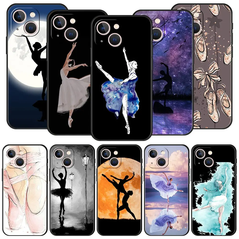 Simple Swan Dance Ballet For iPhone 11 12 13 15 14 Pro Max Phone Case X XR XS 7 8 Plus SE 2020 Black Soft Silicone Cover Funda