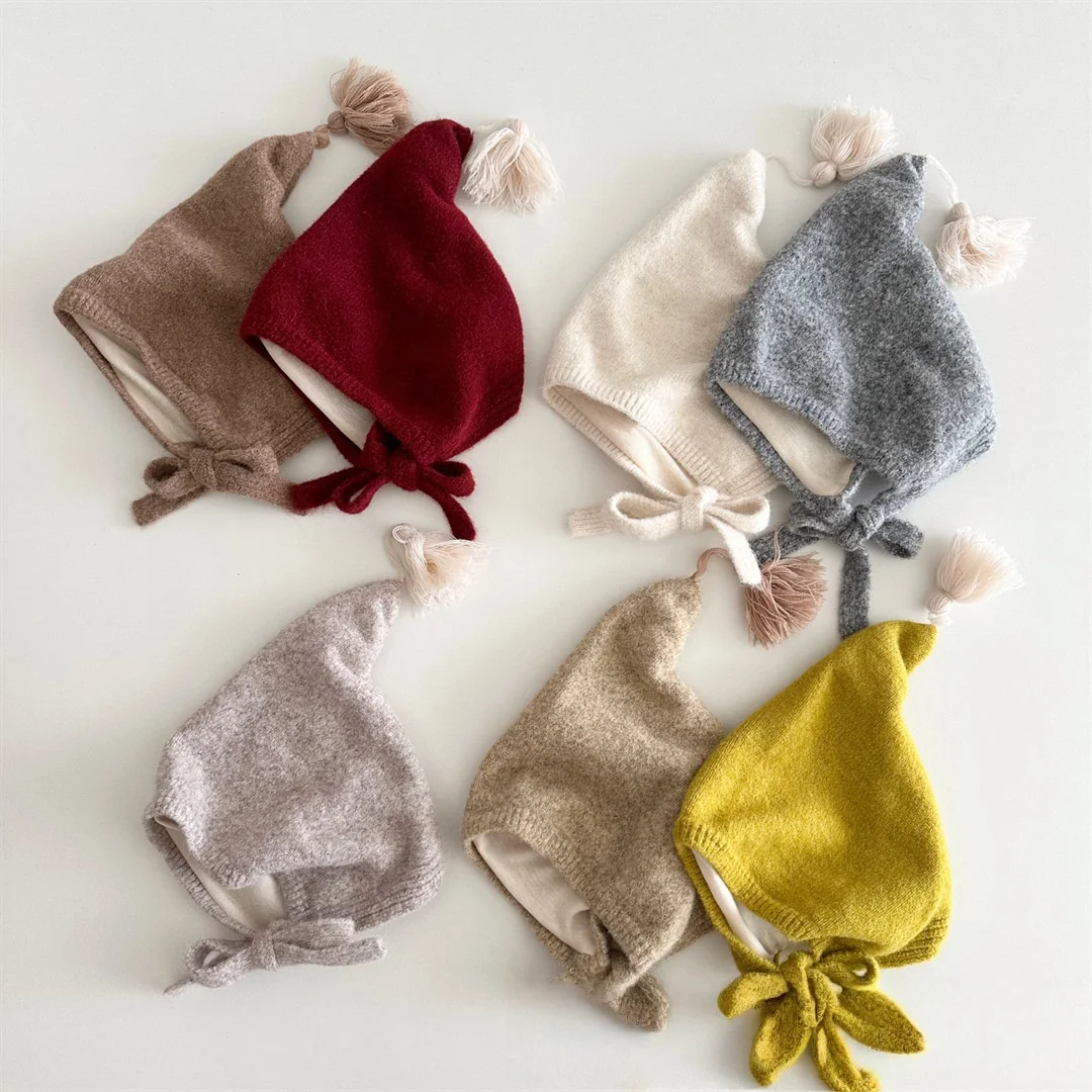 2025 أطفال قبعة الكورية نمط وأشار معالج قبعة مع شرابة 1-4Y بنين بنات محيط الرأس 46-48 سنتيمتر الشتاء الدافئة إيرفلاب