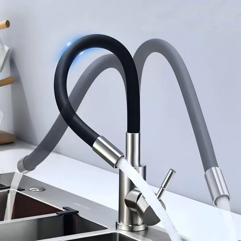 Stainless Steel Kitchen Sink Faucet Universal Flexible Pipe Hot Cold Kitchen Mixer Tap Deck Mounted Bathroom Kitchen Tap