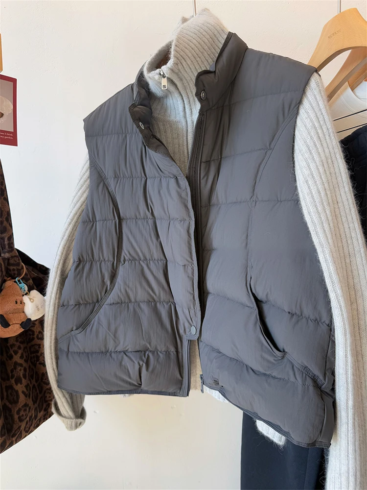 Coreano Sle Casual Versátil Stand Collar Ligero abajo Chaleco Mujer Otoño Invierno Suelto Svel Cálido Adelgazante Lightwe...