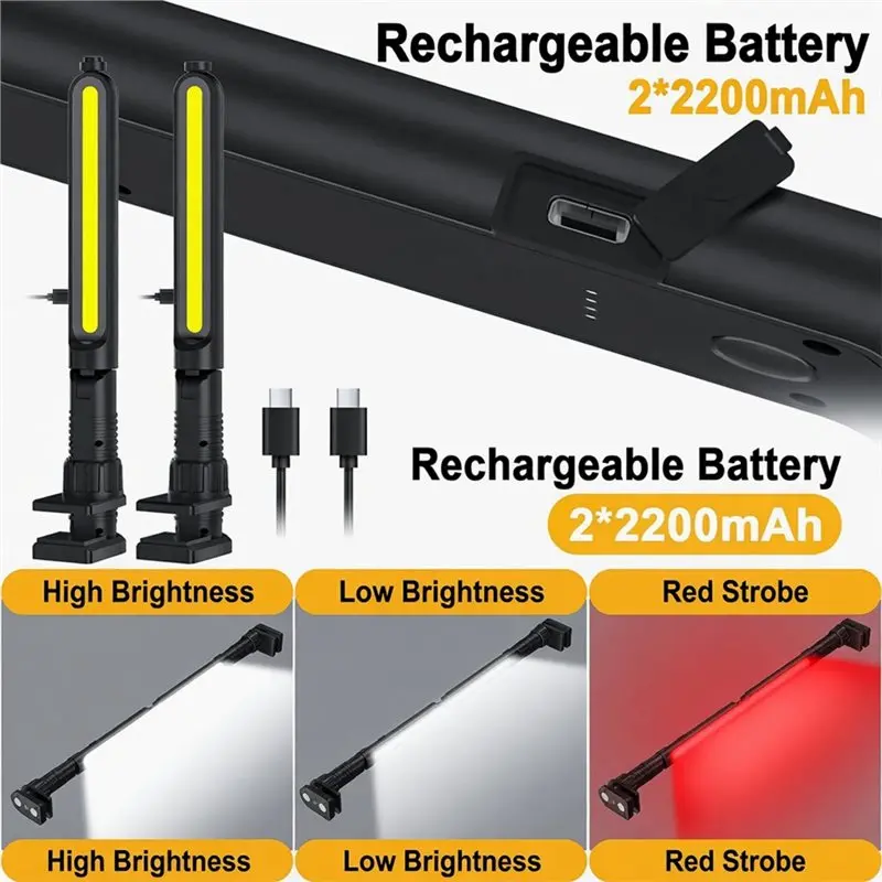 A84X-Rechargeable LED Work Light Set With Magnetic Base 3 Lighting Modes For Garage And Workshop Applications