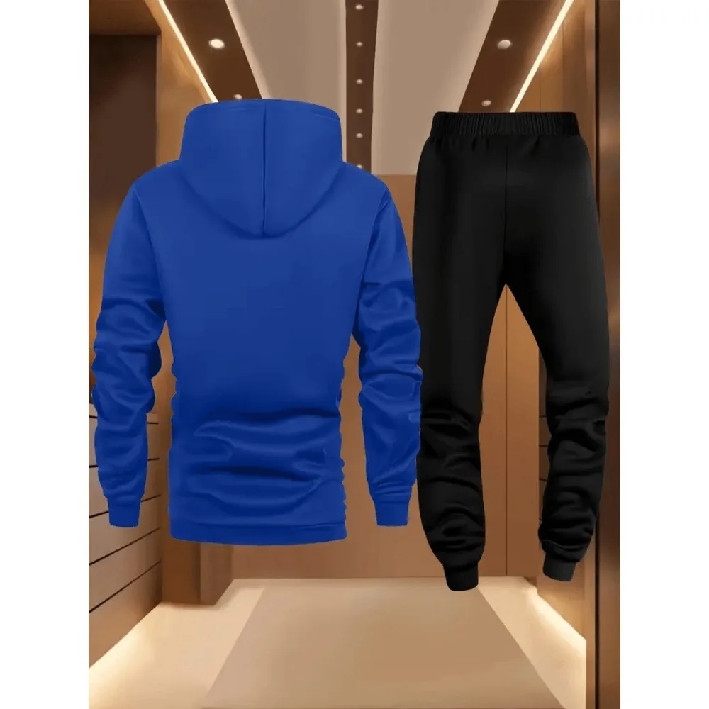 Men's Autumn Winter Hooded Sweatshirt Set Casual Sportswear Trendy American High Street Printed Jacket And Pants Full Set view 5