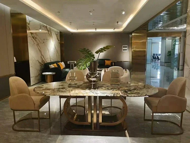 Italian luxury marble table and chair luxury villa dining table Stainless steel dining table