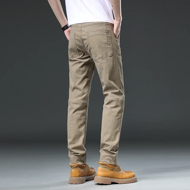 97%Cotton Spring Autumn Men\'s Cargo Pants Slim Korean Casual Straight Trousers Male Solid Color Gray Khaki Brand Clothing