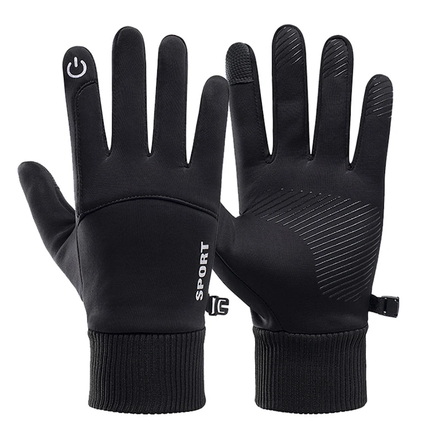 Guanti sportivi neri Guanti invernali caldi con dita intere impermeabili Ciclismo Corsa all'aperto Moto Sci Touch Screen Guanti in pile