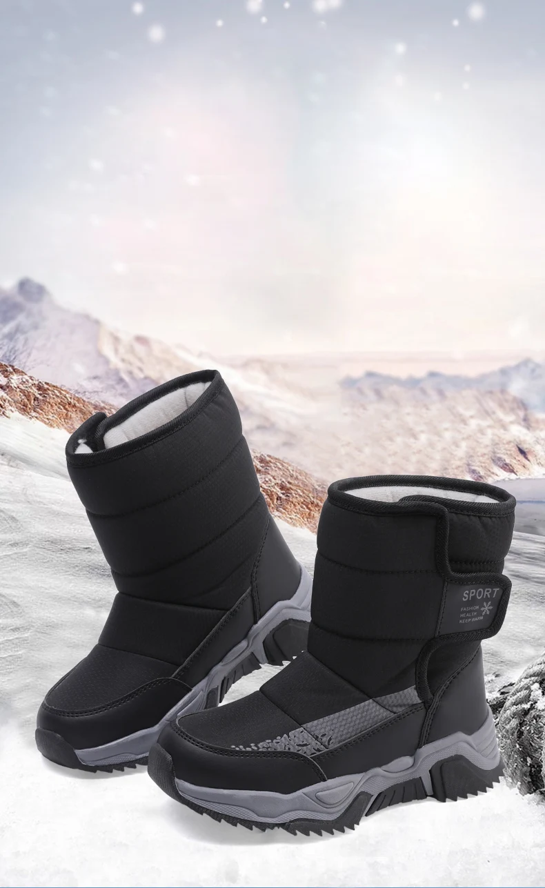 Kinder-Schneestiefel Winter High-Top Kinderschuhe mit Klettverschluss Baumwollschuhe für Schüler Outdoor Bequeme Rutschfeste Stiefel mit Dicker Sohle – Detail 1