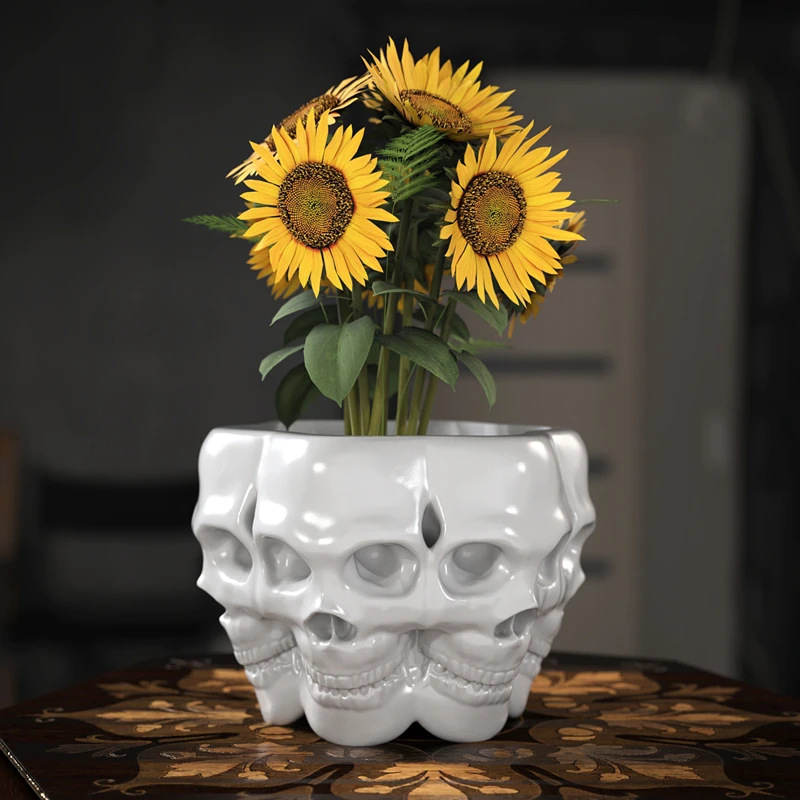 Terror Polyface Skull Planter Succulent Plant Flower Pot Container With Drain Holes Flowerpot Figure Garden Decor