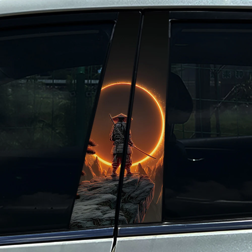 

2PCS Samurai Ronin on Cliff with Eclipse and Katana Car B Pillar Sticker Waterproof Vinyl Door Middle Column Decal