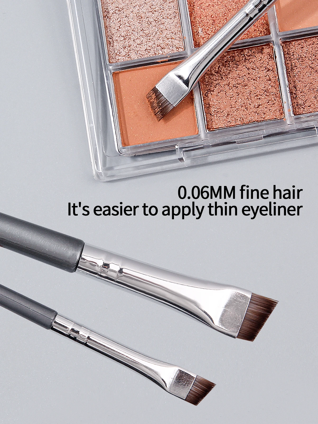 2PCS 超薄型ファインベベルブレードアイライナーブラシ、目と目の下のディテール用の多目的初心者向けメイクブラシツール