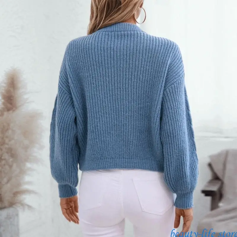 

Fashion Short Knit Top with V Neck and Tie for Stylish Women Loose Outerwear 517D