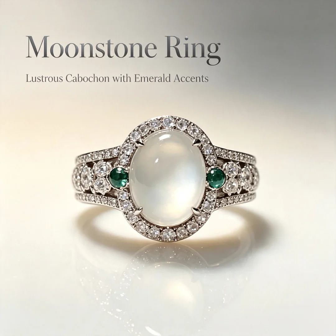 925 Sterling Silver Fashion Versatile Simple Oval Cabochon Ring, French Retro Court-Style Moonstone Ring