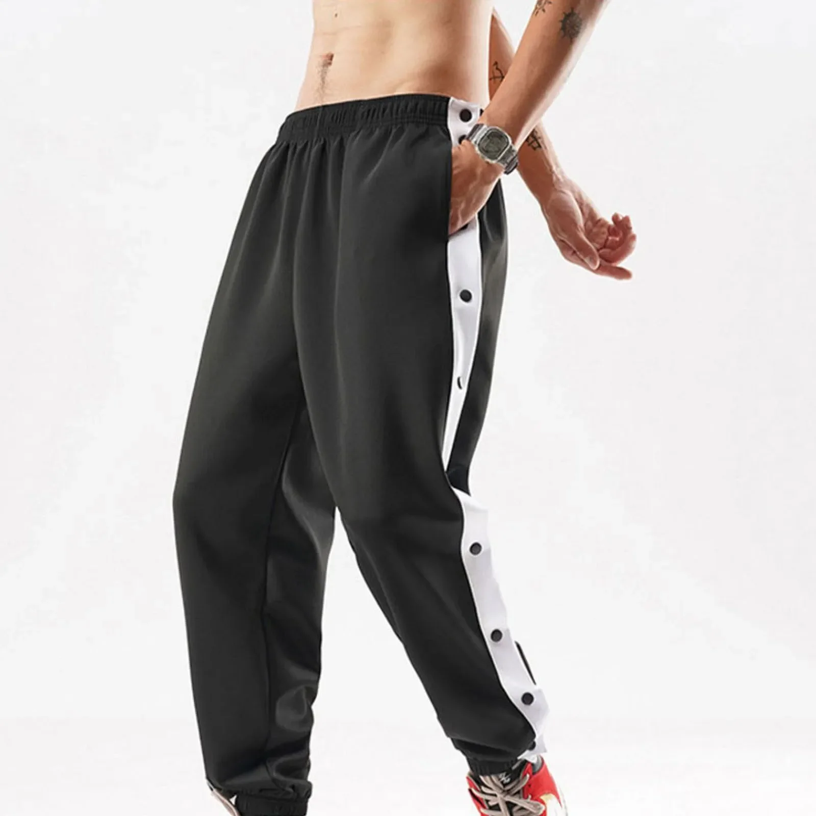 

Net Red 2023 Hot Sale Men's Tear Away Pants Basketball Casual Training Warm Up Loose Open Leg Sweatpants With Pockets In Stock