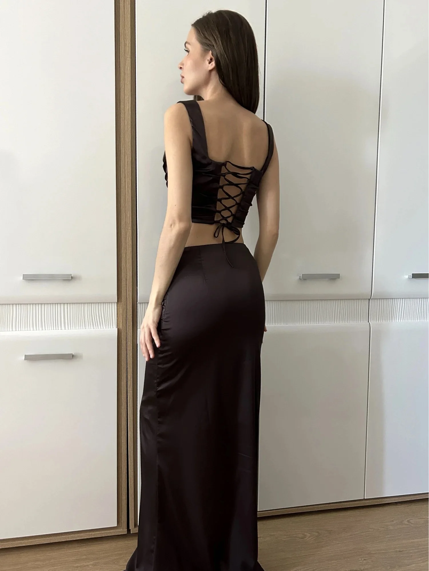 Mingmingxi Wine Elegant and Beautiful Womens Dresses Sexy Corset Cropped Top and Skirt 2 Piece Set Christmas New in Dresses