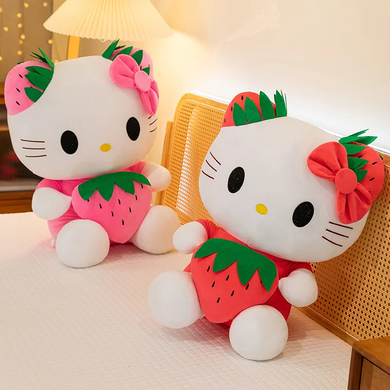 MINISO Kawaii Strawberry Hello Kitty Plush Toy Cartoon Stuffed Doll Girl Room Deco Sleeping Throw Pillow Kid Birthday Gift