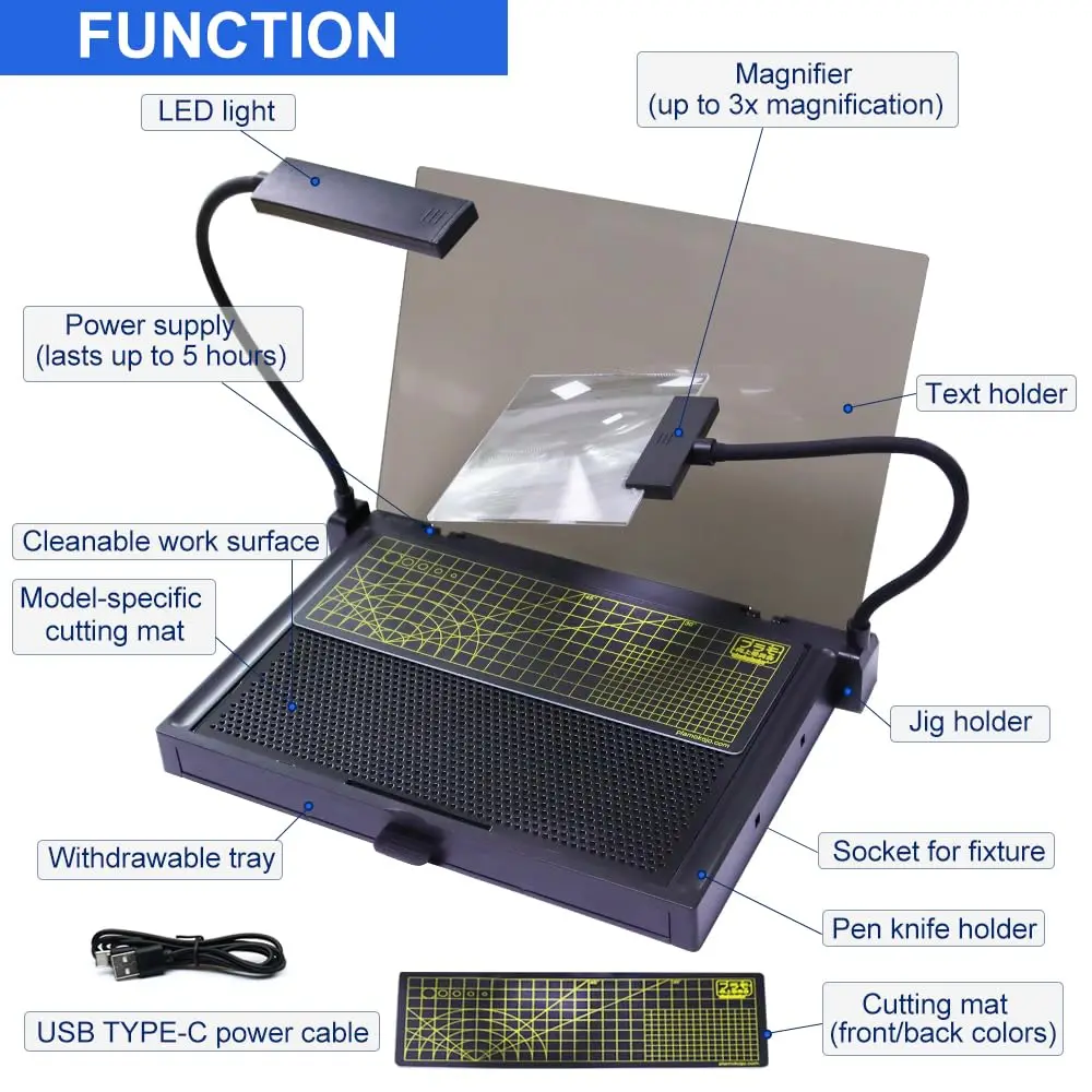 مجموعة بناء النماذج، منضدة عمل محمولة للقطع والتجميع، أدوات طقم نماذج مع أضواء LED، مكبرات #5