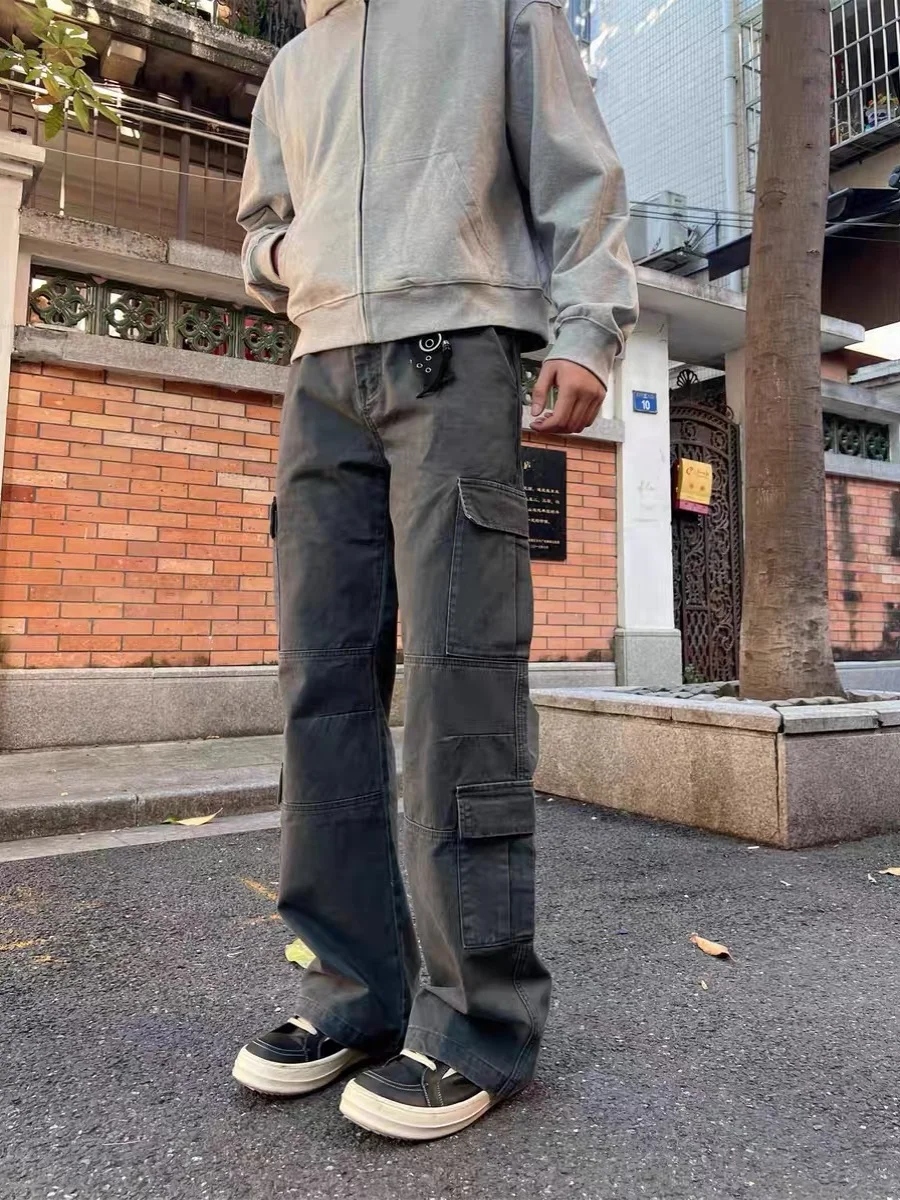 

Retro American Faded Work Pants Loose Straight Leg Casual Trousers for Men And Women Clean Fit Polyester Fiber Breathable