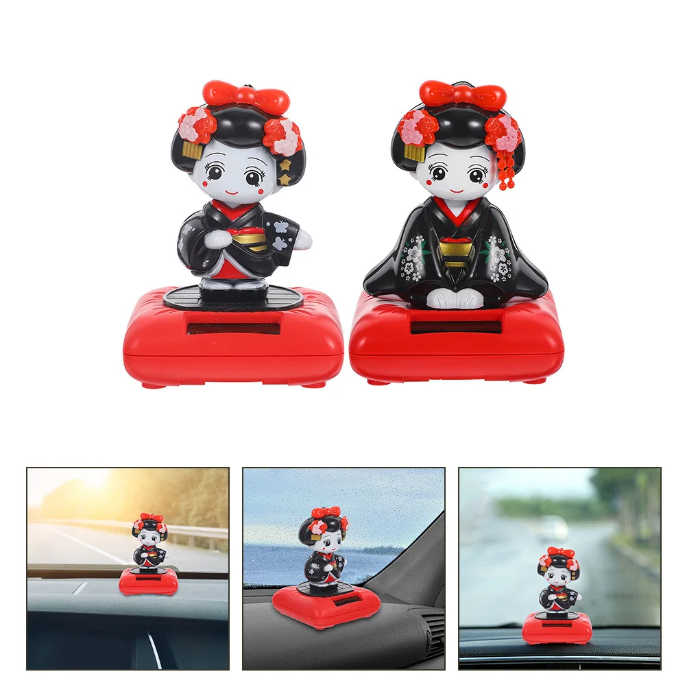 

2pcs Shaking Kimono Solar Car Ornament Small Plastic Decor For Car Desktop Micro Small Kimono Landscape Novelty