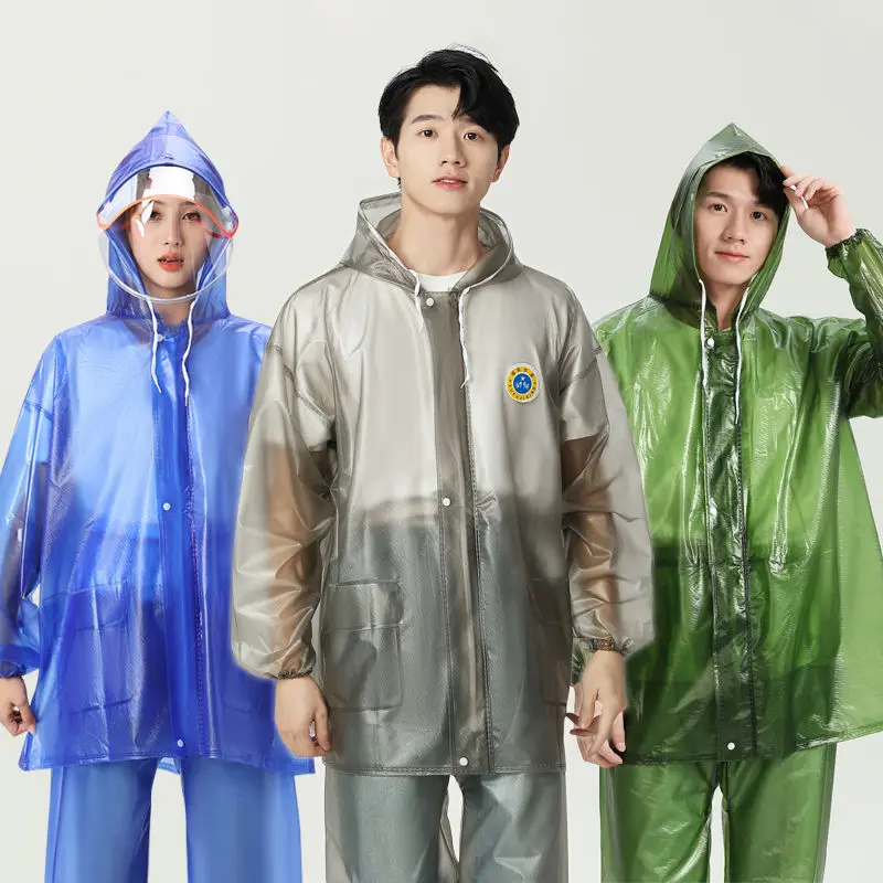 PVC Split Raincoat Women Men Impermeable Thickened Waterproof Rain Jacket Outdoor Hiking Rain Poncho Raincoat Hooded Rainwear