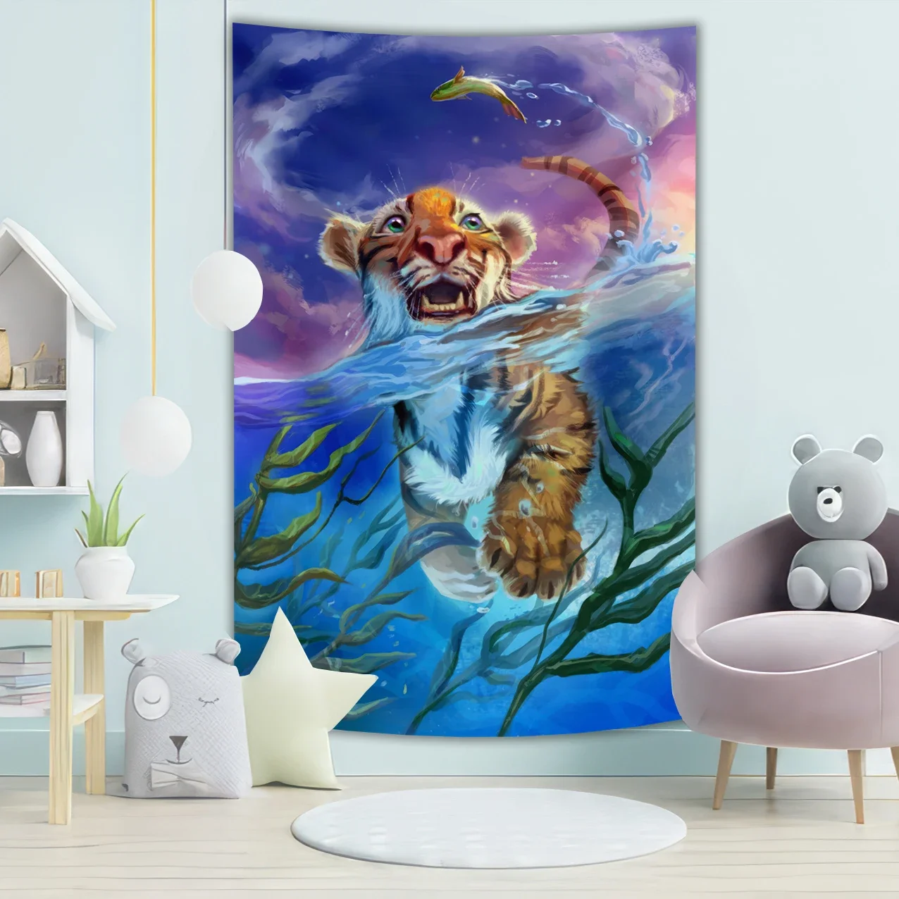 

Underwater Tiger Decoration Oil Painting Fierce Tiger Tapestry Home Bedroom Polyester Material