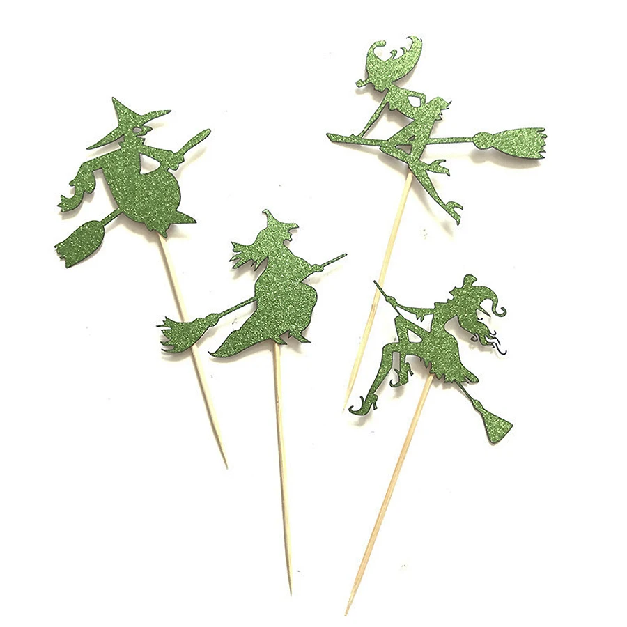4 Stück Cupcake-Topper mit Hexenmotiv für Halloween, inklusive Tortenstäbchen zur Dekoration und als Gastgeschenke für Partys. – Detail 9