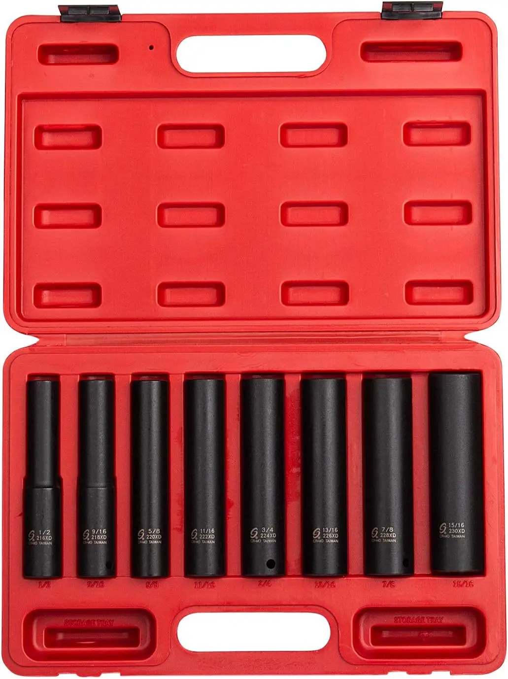 

1/2 Inch Drive Impact Socket Set, Extra Long Deep, 8-Piece SAE, Cr-Mo Steel with Storage Case